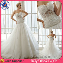 Latest imported lace and handmade flower bridal wedding gown 2014 china